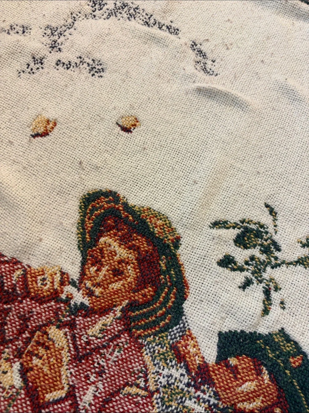 VTG Norman Rockwell Four Seasons Woven Tapestry Throw Blanket Fringed Americana